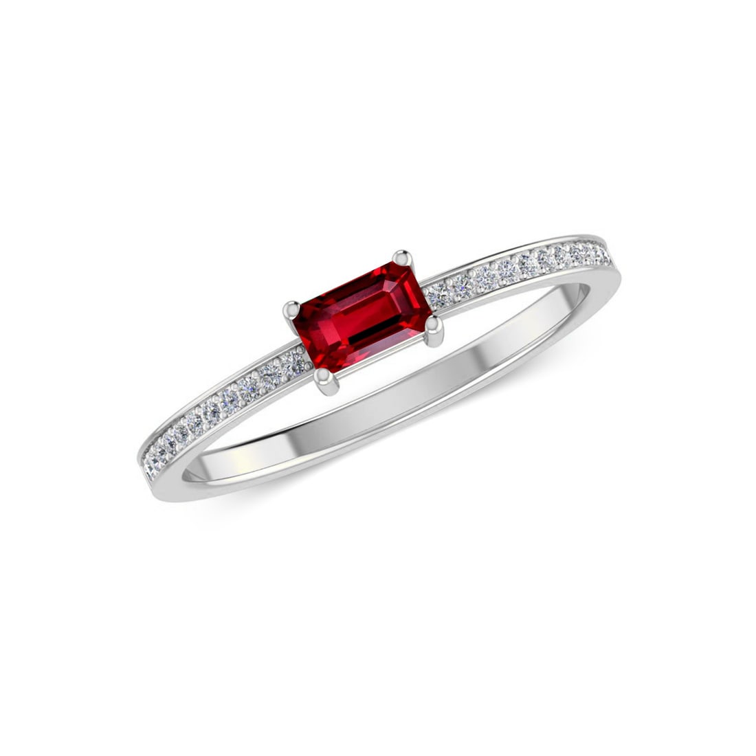 Natural Ruby Gemstone & Lab Grown Diamonds Silver Ring - 2