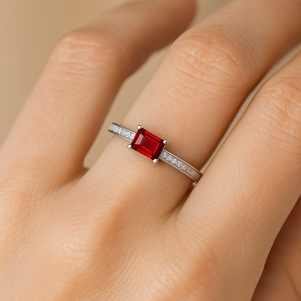 Natural Ruby Gemstone & Lab Grown Diamonds Silver Ring - 3
