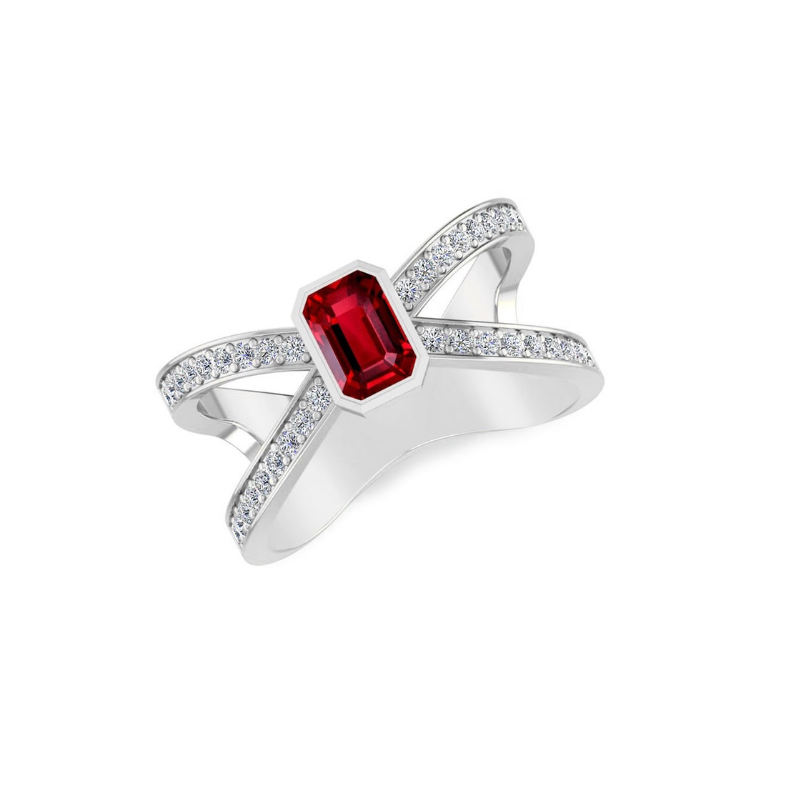 Natural Ruby Gemstone & Lab Grown Diamonds Silver Ring - 2