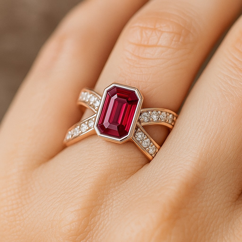 Natural Ruby Gemstone & Lab Grown Diamonds Silver Ring - 3