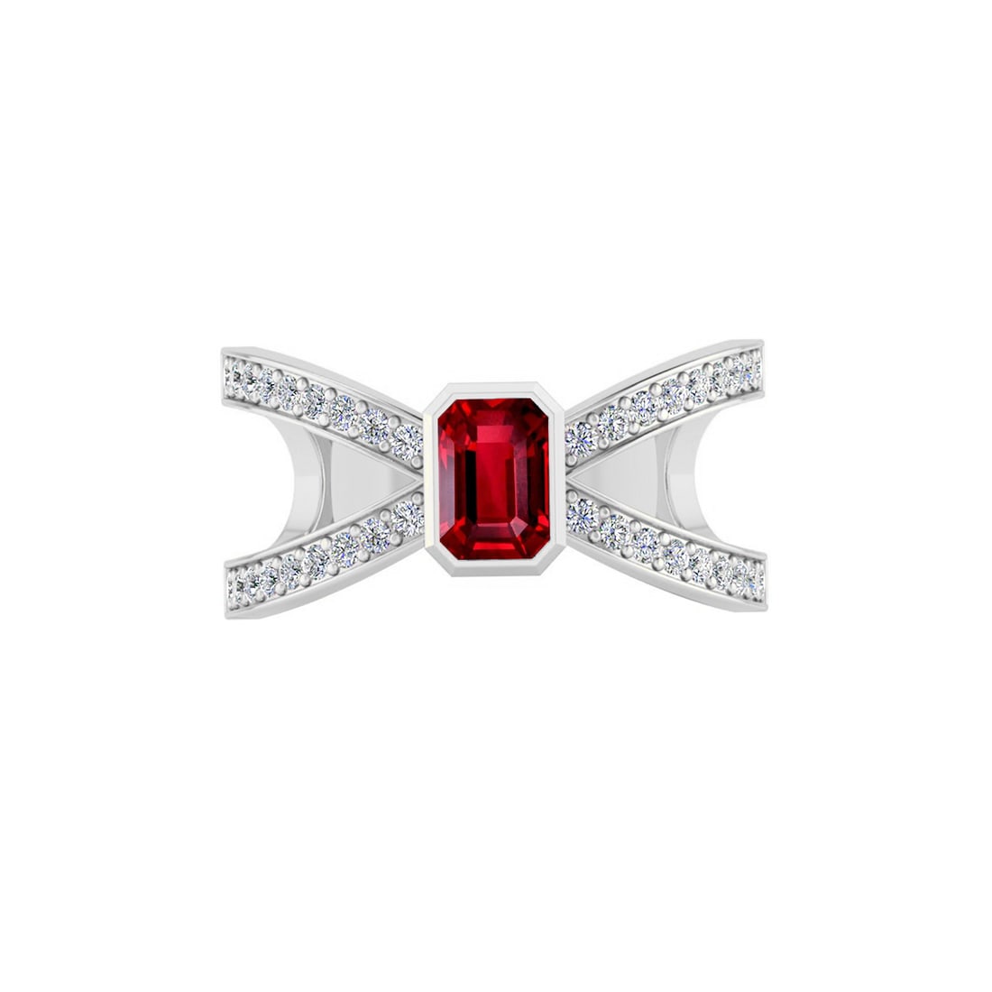 Natural Ruby Gemstone & Lab Grown Diamonds Silver Ring - 4
