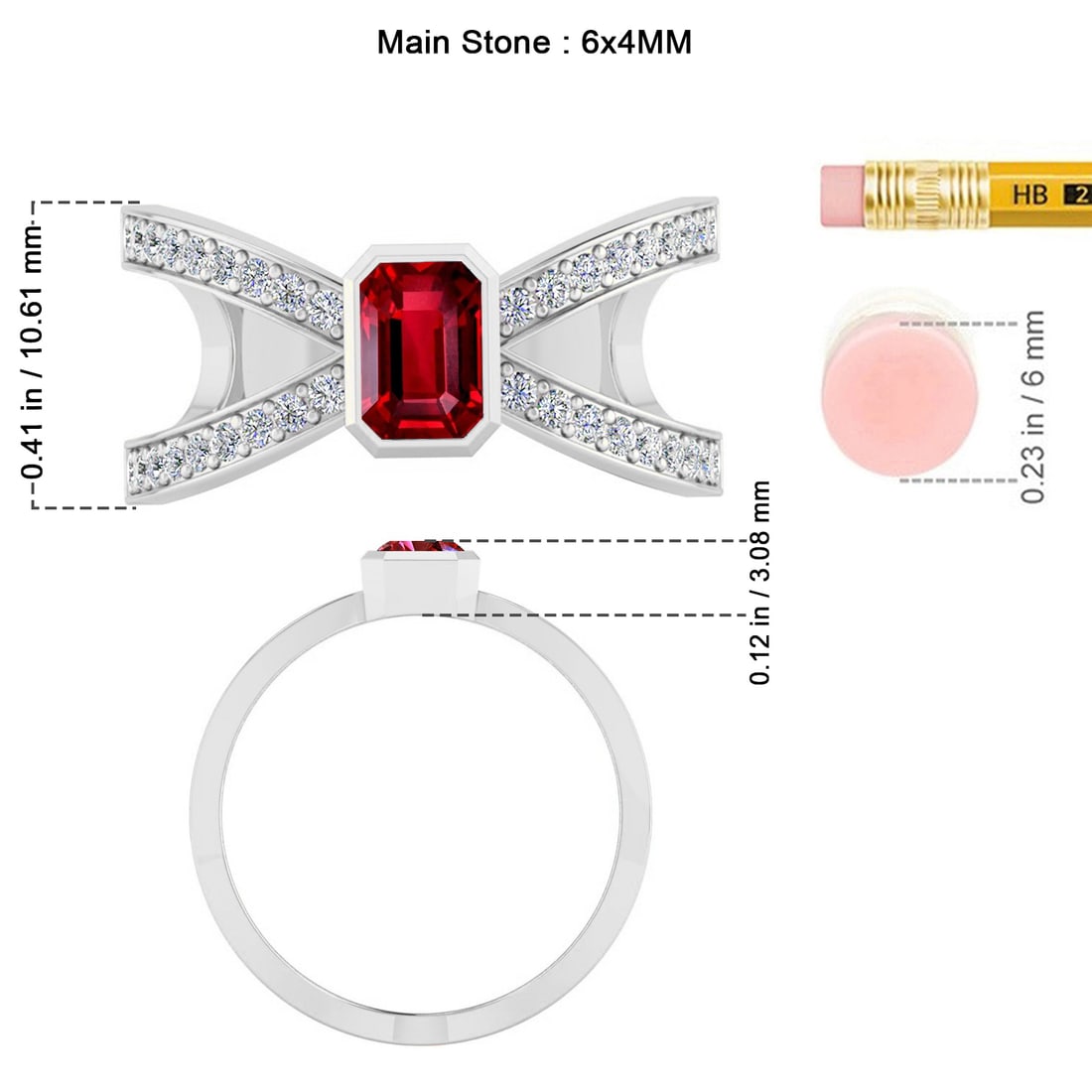 Natural Ruby Gemstone & Lab Grown Diamonds Silver Ring - 7