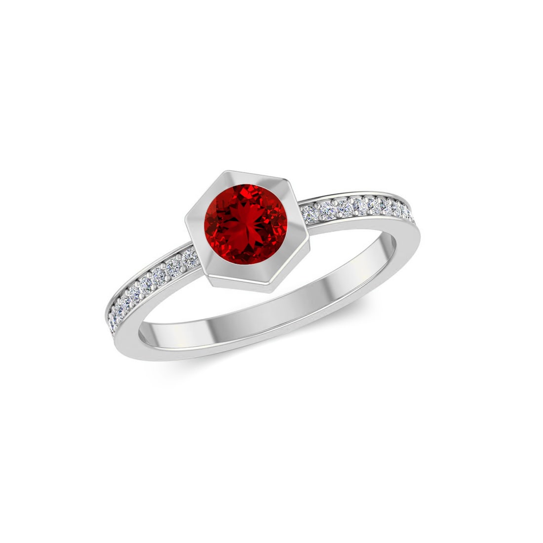 Natural Ruby Gemstone & Lab Grown Diamonds Silver Ring - 2