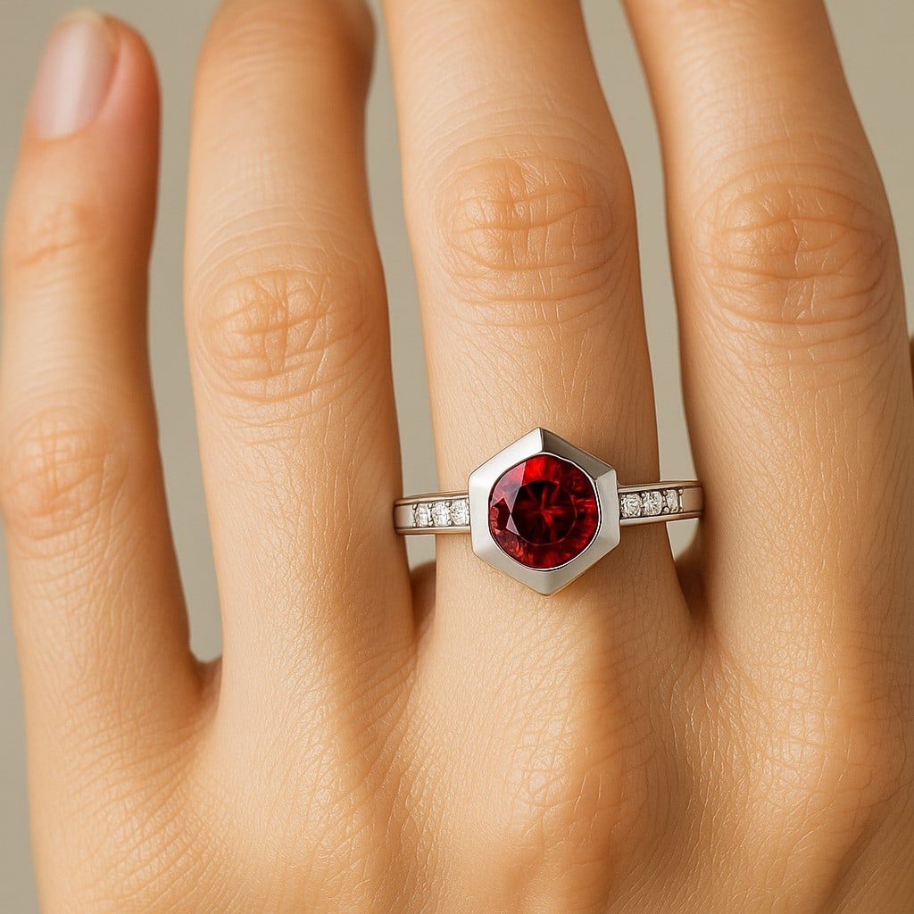 Natural Ruby Gemstone & Lab Grown Diamonds Silver Ring - 3
