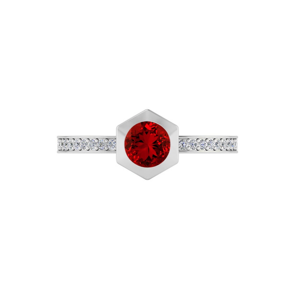 Natural Ruby Gemstone & Lab Grown Diamonds Silver Ring - 4
