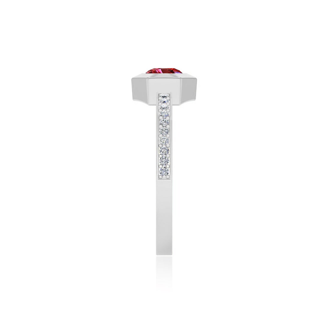 Natural Ruby Gemstone & Lab Grown Diamonds Silver Ring - 5