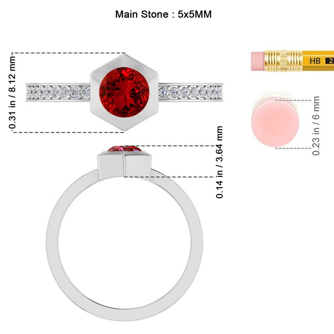 Natural Ruby Gemstone & Lab Grown Diamonds Silver Ring - 7