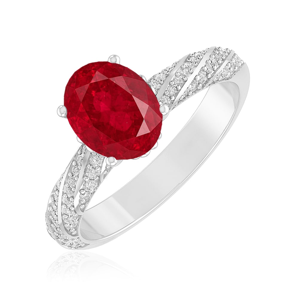 Natural Ruby Gemstone & Lab Grown Diamonds Silver Ring - 2