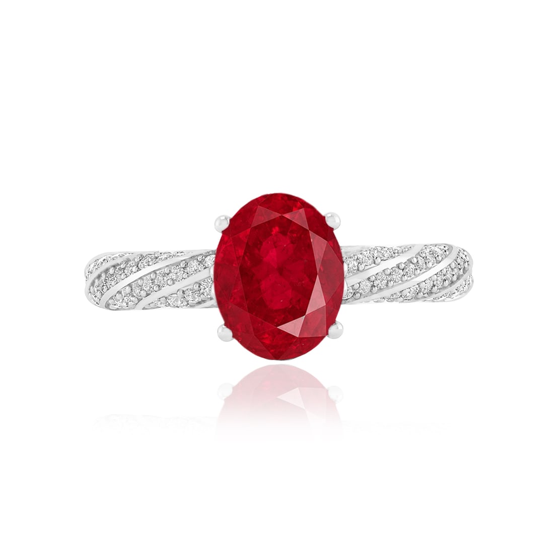 Natural Ruby Gemstone & Lab Grown Diamonds Silver Ring - 4