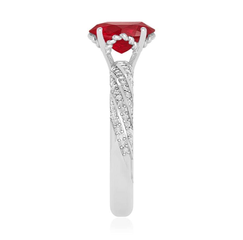 Natural Ruby Gemstone & Lab Grown Diamonds Silver Ring - 5