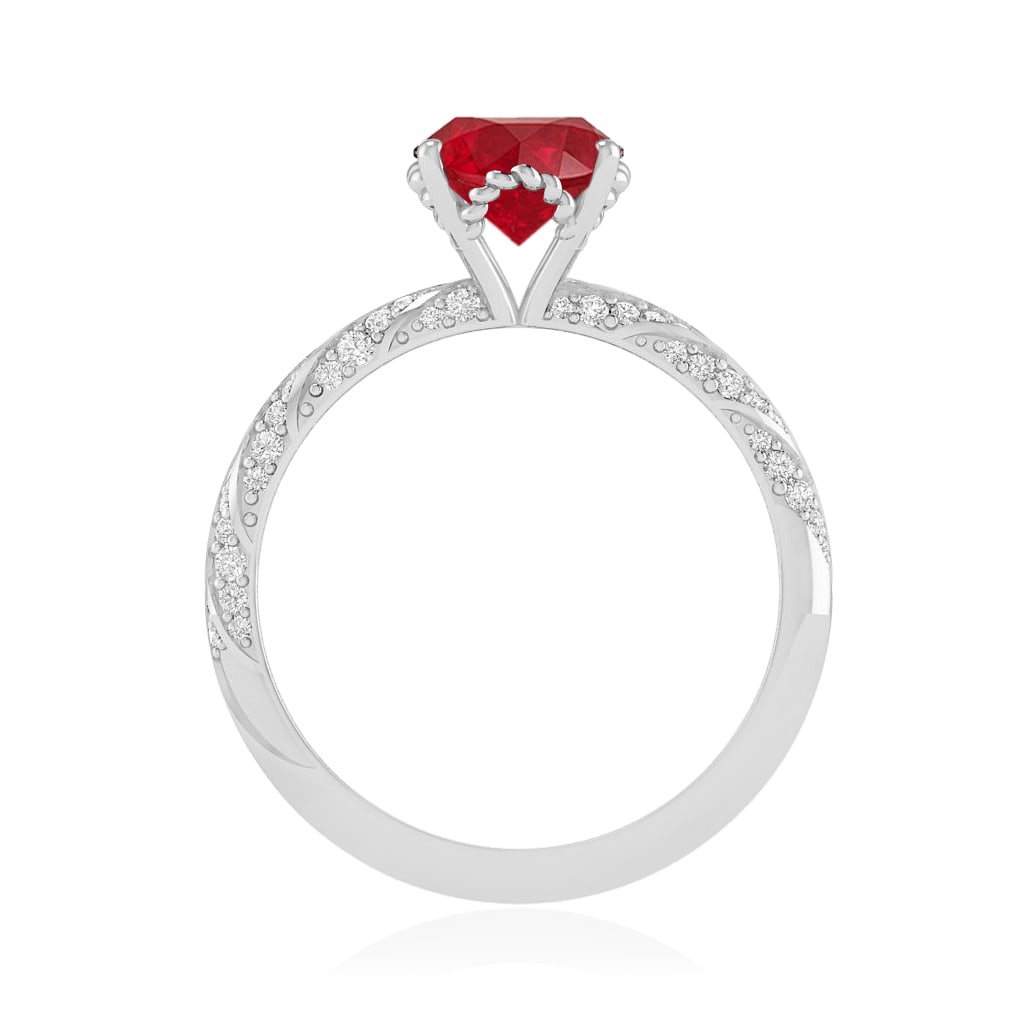 Natural Ruby Gemstone & Lab Grown Diamonds Silver Ring - 6