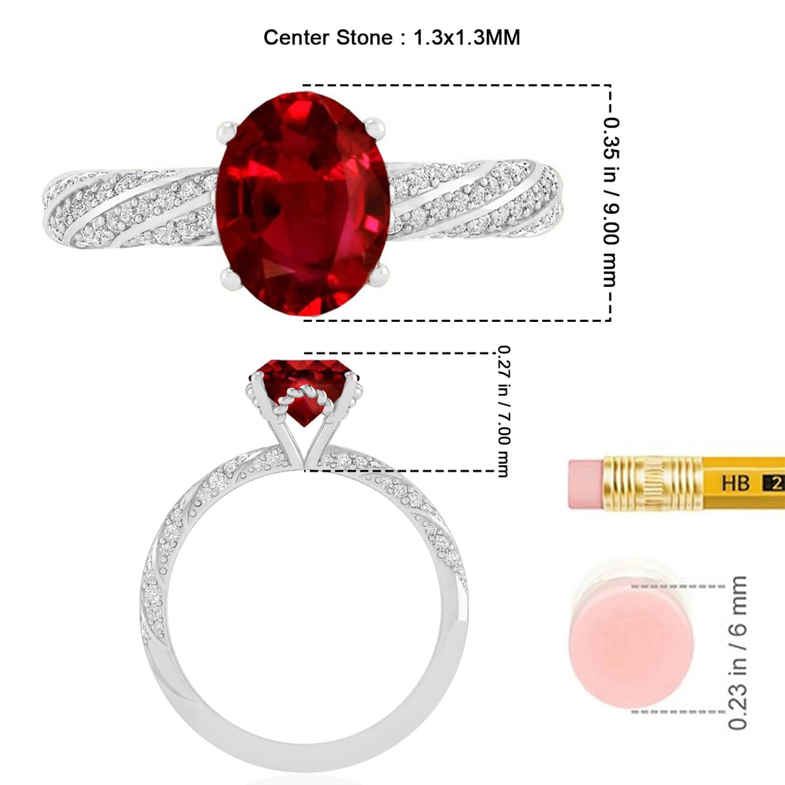Natural Ruby Gemstone & Lab Grown Diamonds Silver Ring - 7
