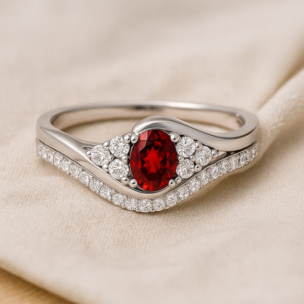 Natural Ruby Gemstone & Lab Grown Diamonds Silver Ring: Natural Ruby Gemstone & Lab Grown Diamonds Silver Ring Jewelry Type : Ring Gemstone : Natural Ruby Gemstone Shape : Oval Gemstone Size : 6x4 MM Gemstone Quantity : 1 Piece Diamond Type :