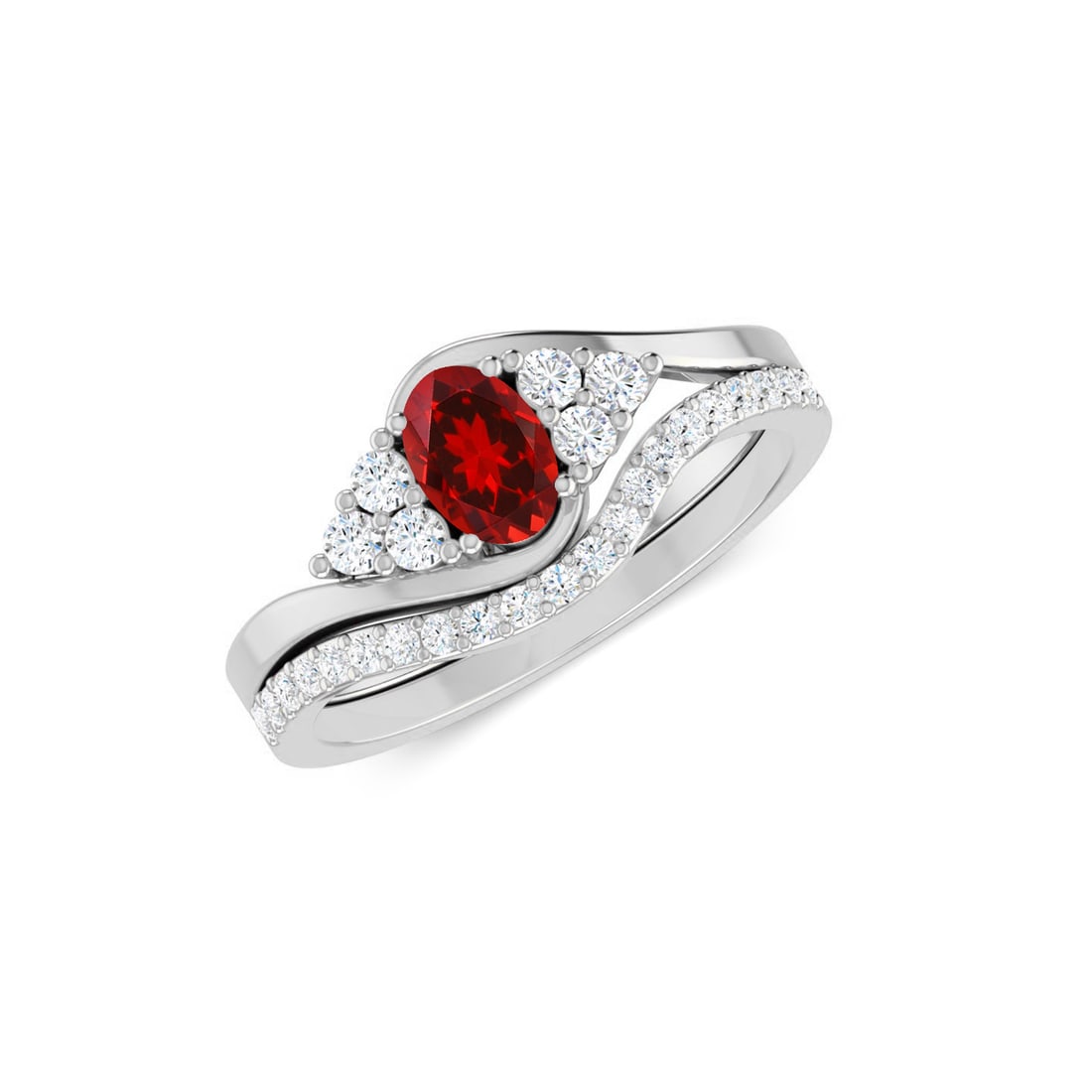Natural Ruby Gemstone & Lab Grown Diamonds Silver Ring - 2