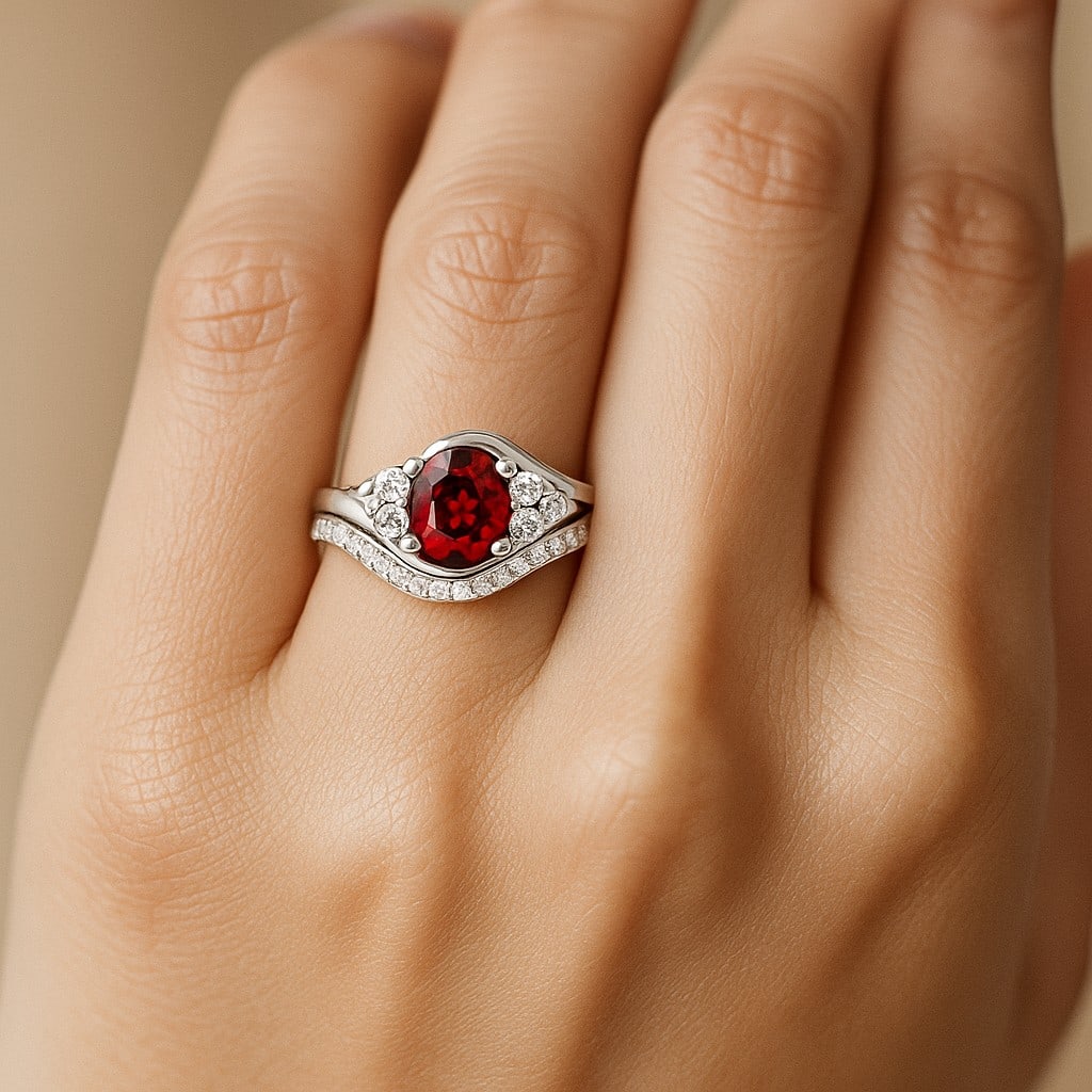 Natural Ruby Gemstone & Lab Grown Diamonds Silver Ring - 3