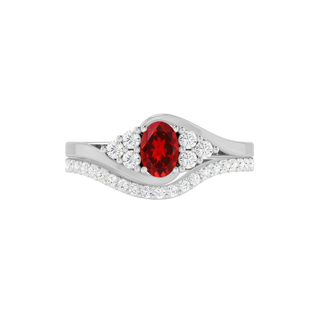 Natural Ruby Gemstone & Lab Grown Diamonds Silver Ring - 4