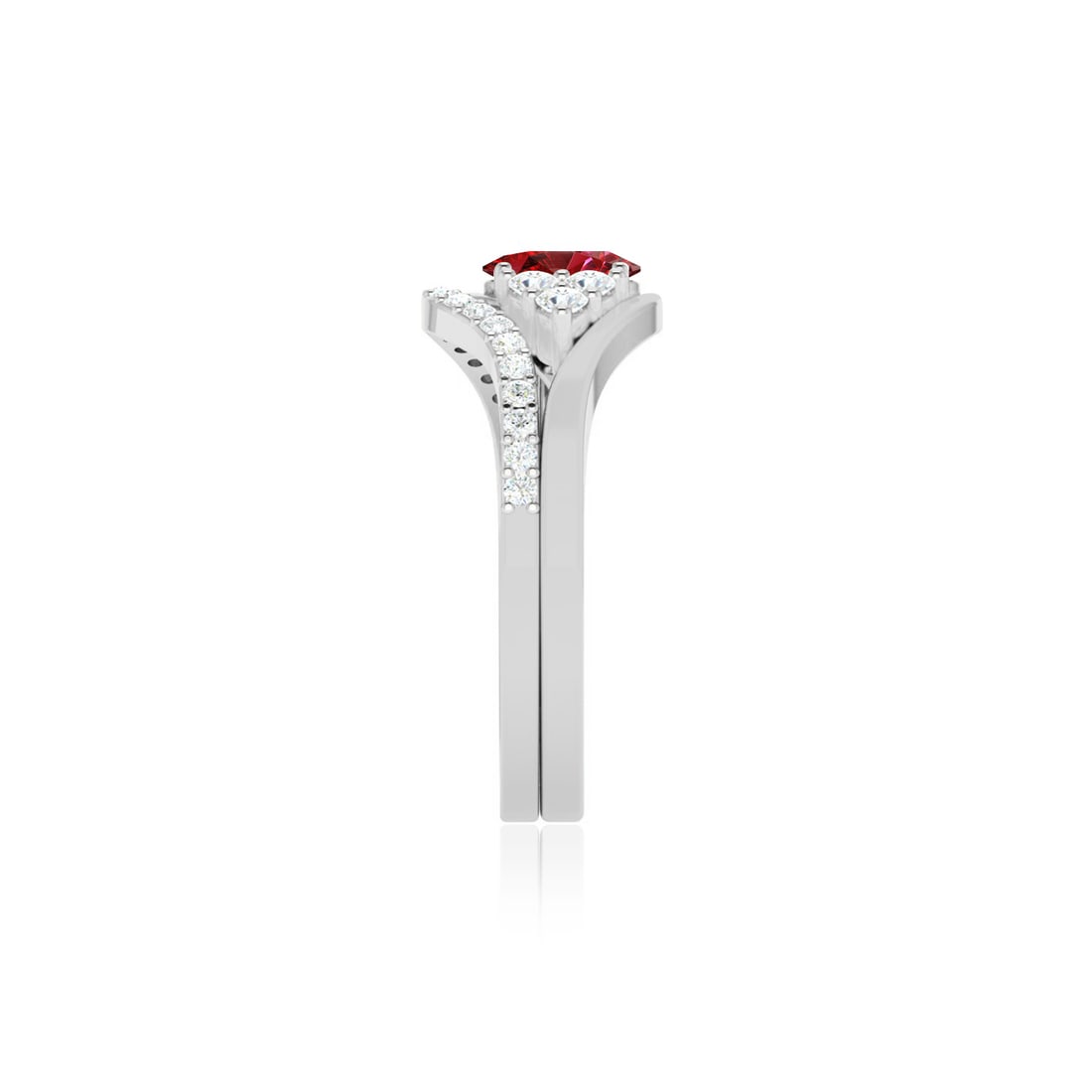 Natural Ruby Gemstone & Lab Grown Diamonds Silver Ring - 5