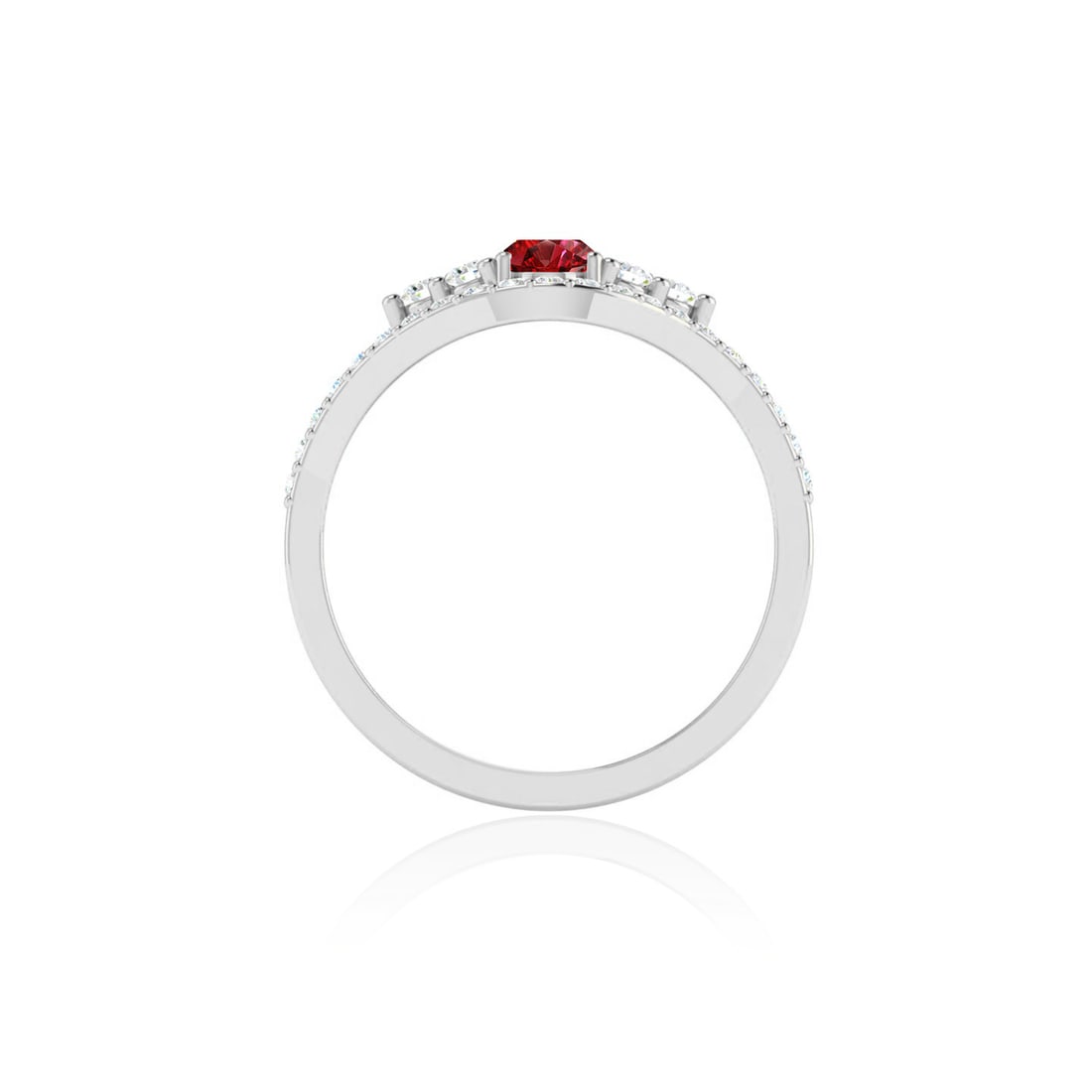 Natural Ruby Gemstone & Lab Grown Diamonds Silver Ring - 6