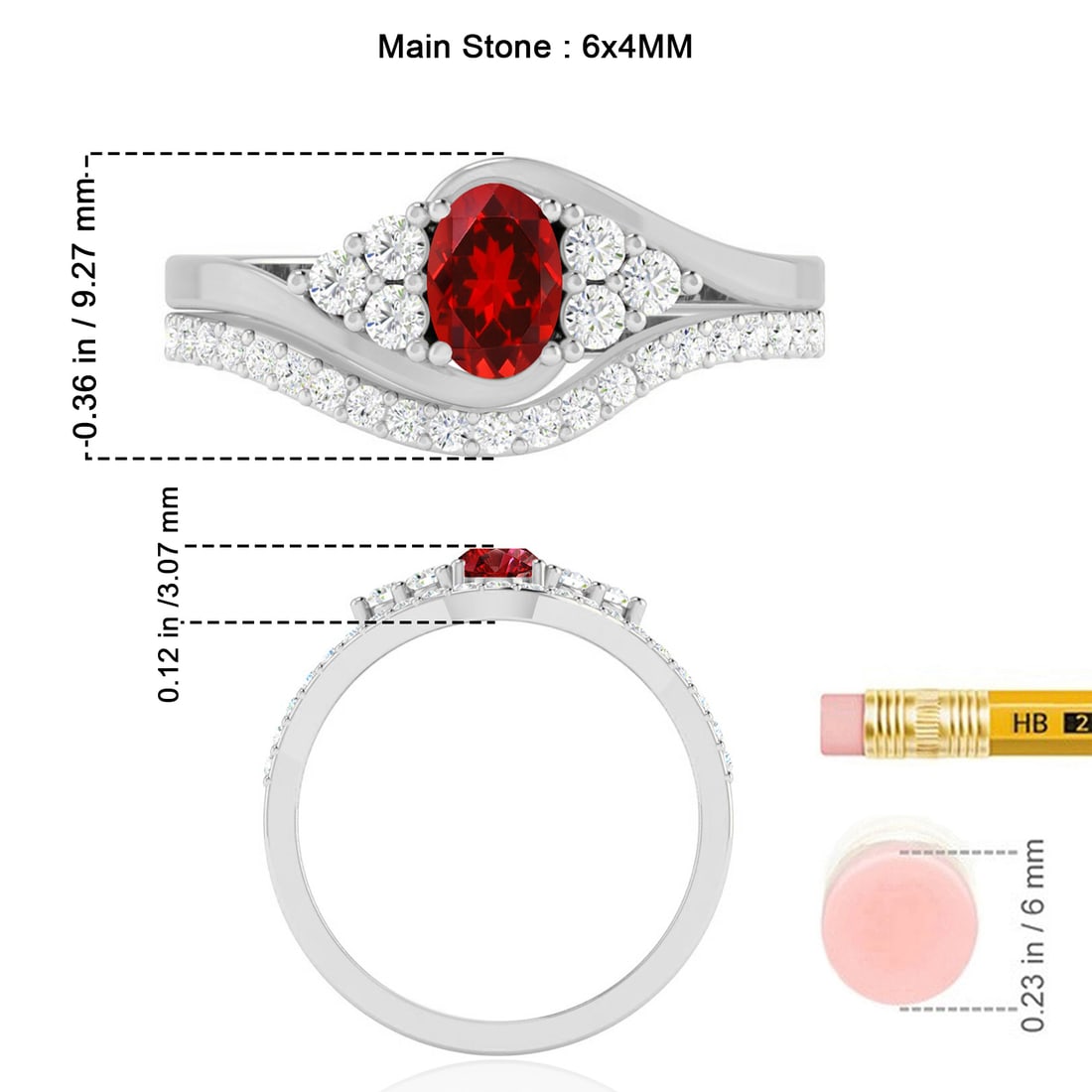 Natural Ruby Gemstone & Lab Grown Diamonds Silver Ring - 7