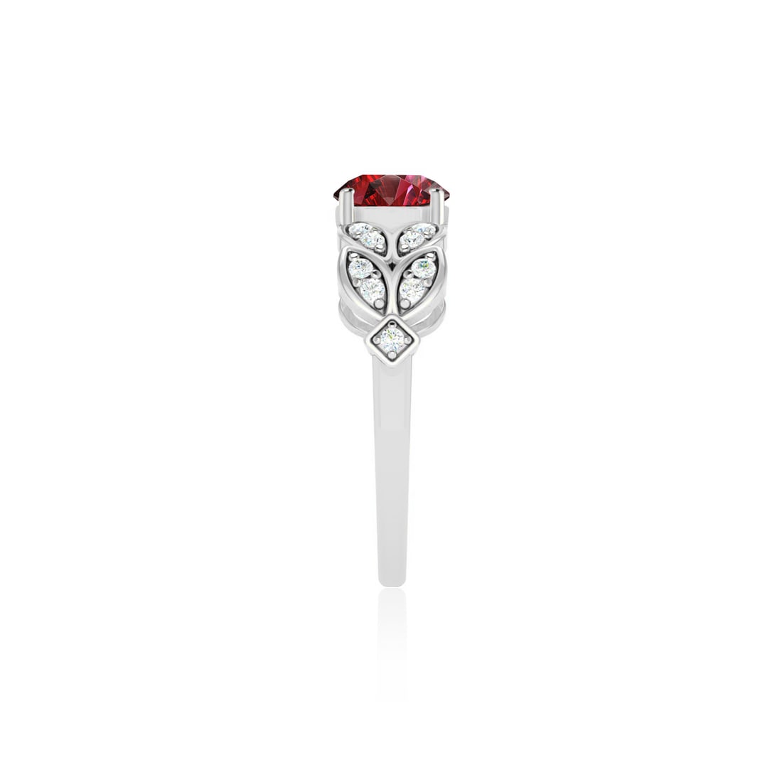 Natural Ruby Gemstone & Lab Grown Diamonds Silver Ring - 5