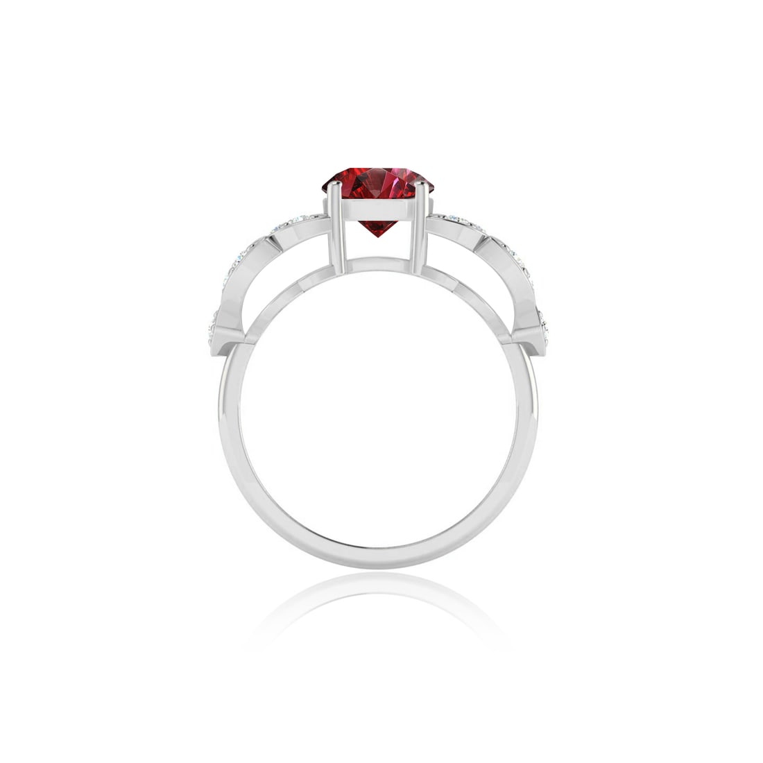 Natural Ruby Gemstone & Lab Grown Diamonds Silver Ring - 6
