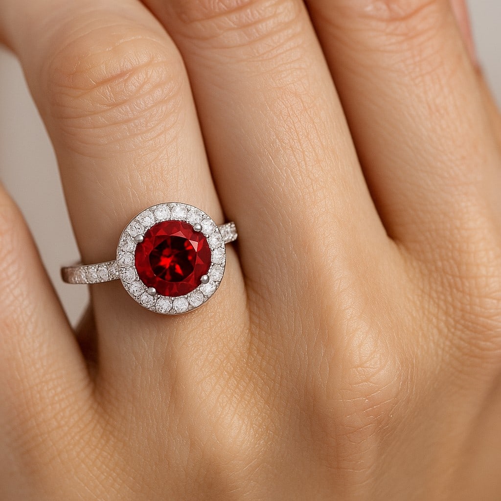 Natural Ruby Gemstone & Lab Grown Diamonds Silver Ring - 2