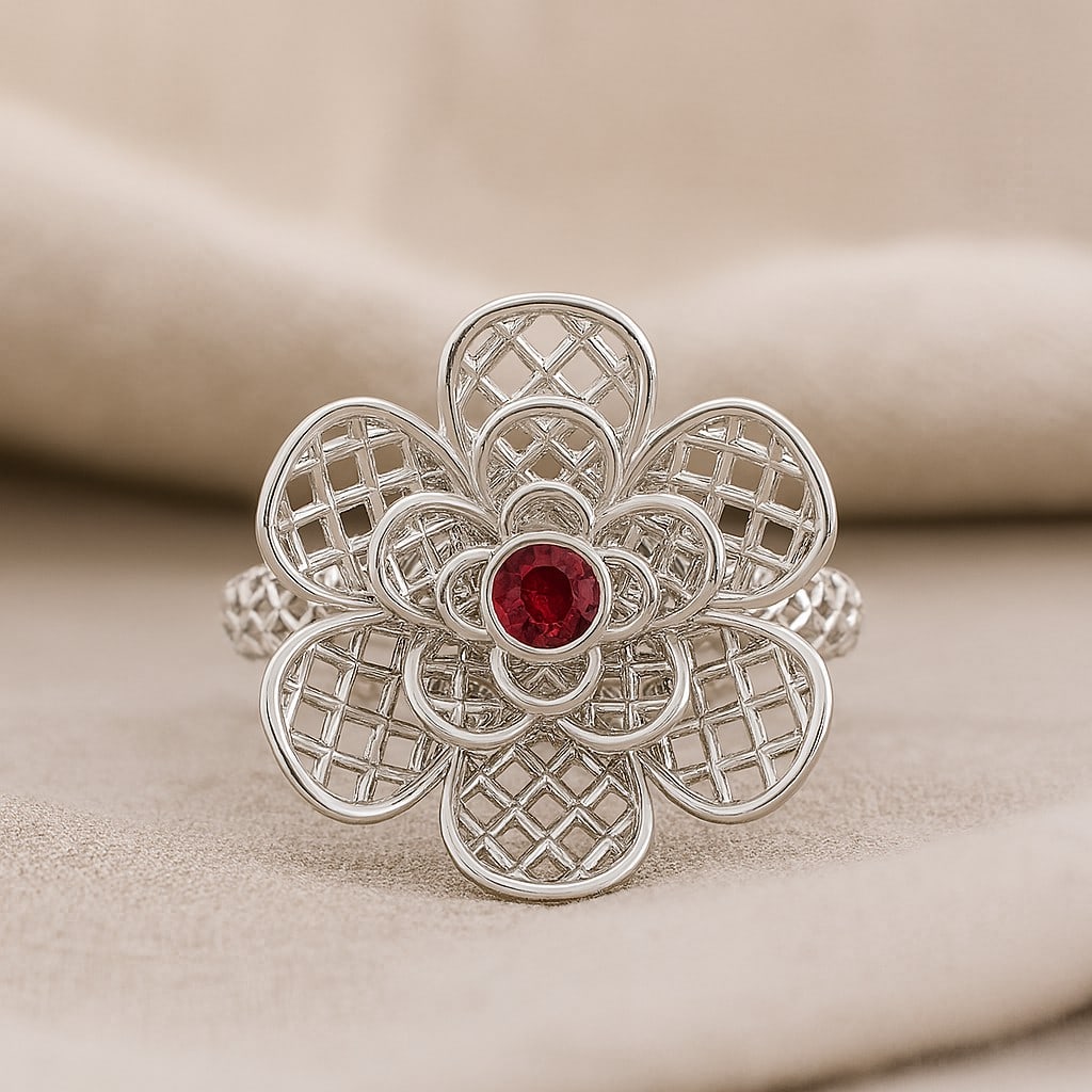 Natural Ruby Gemstone 92.5 Sterling Silver Ring: Natural Ruby Gemstone 92.5 Sterling Silver Ring Jewelry Type : Ring Gemstone : Natural Ruby Gemstone Shape : Round Gemstone Size : 3 MM Gemstone Quantity : 1 Piece Metal : Silver M