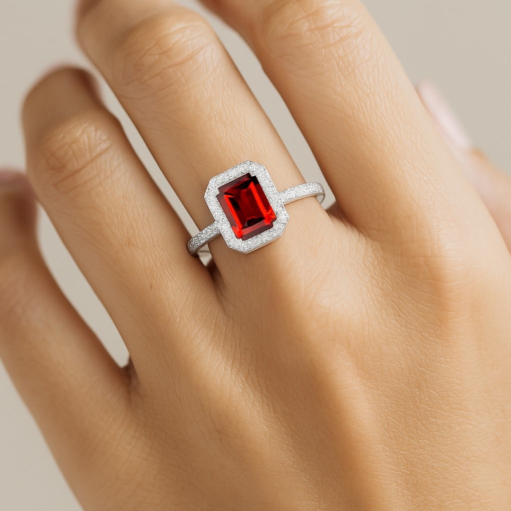 Natural Ruby Gemstone & Lab Grown Diamonds Silver Ring - 3