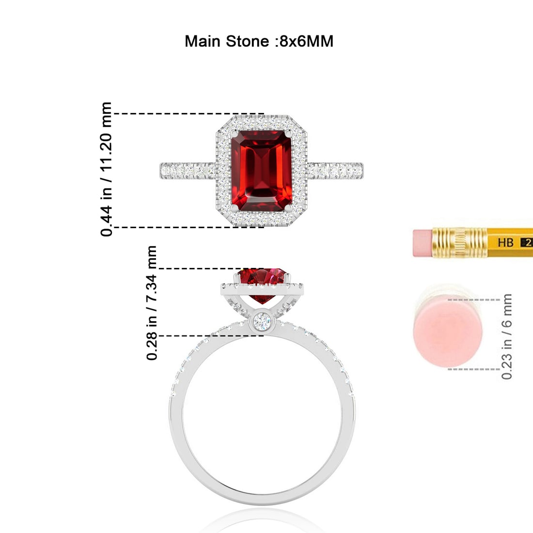 Natural Ruby Gemstone & Lab Grown Diamonds Silver Ring - 7