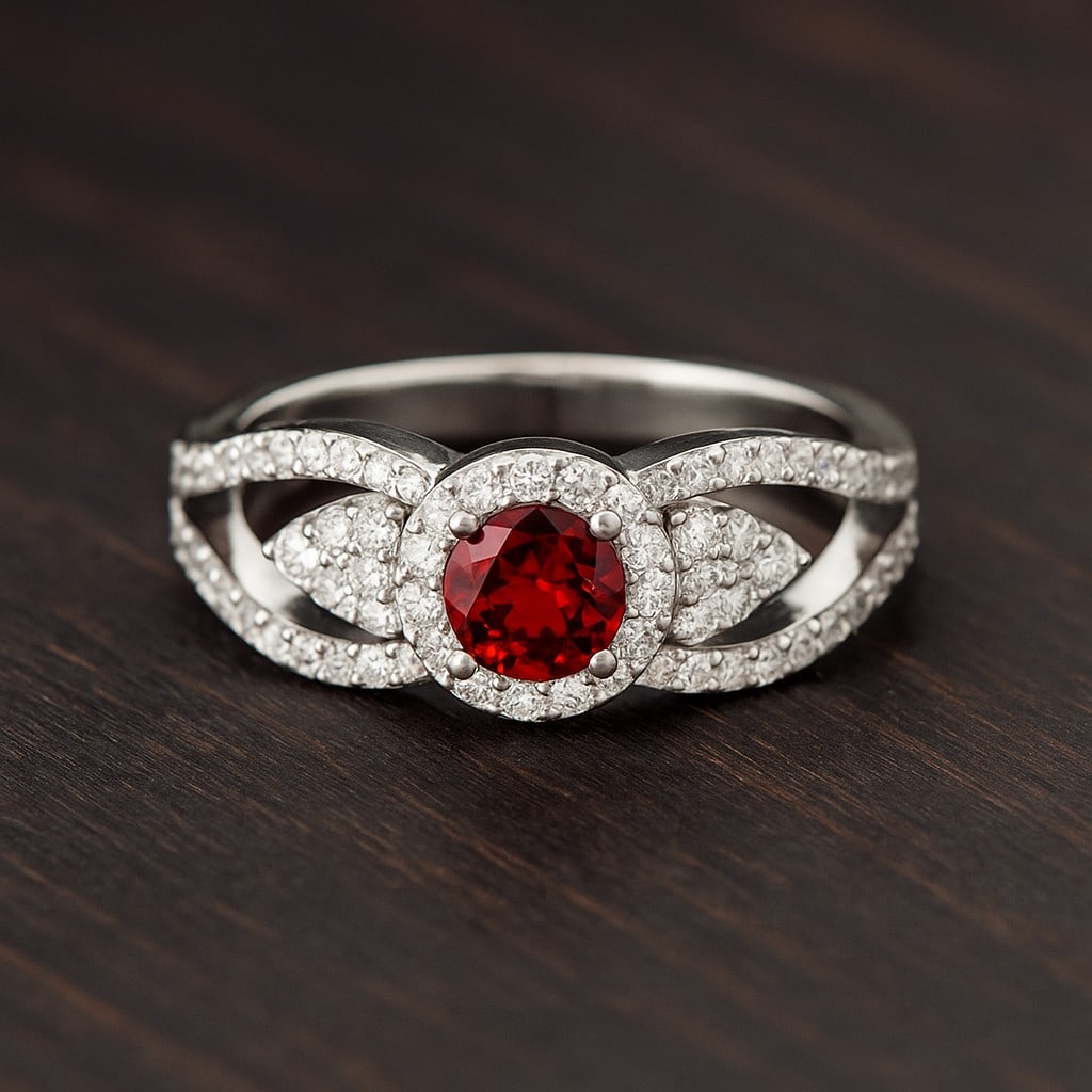 Natural Ruby Gemstone & Lab Grown Diamonds Silver Ring (1 of 7)