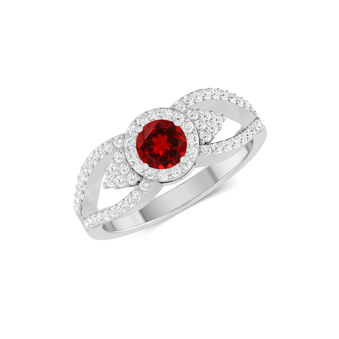 Natural Ruby Gemstone & Lab Grown Diamonds Silver Ring - 2
