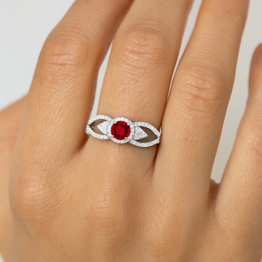 Natural Ruby Gemstone & Lab Grown Diamonds Silver Ring - 3