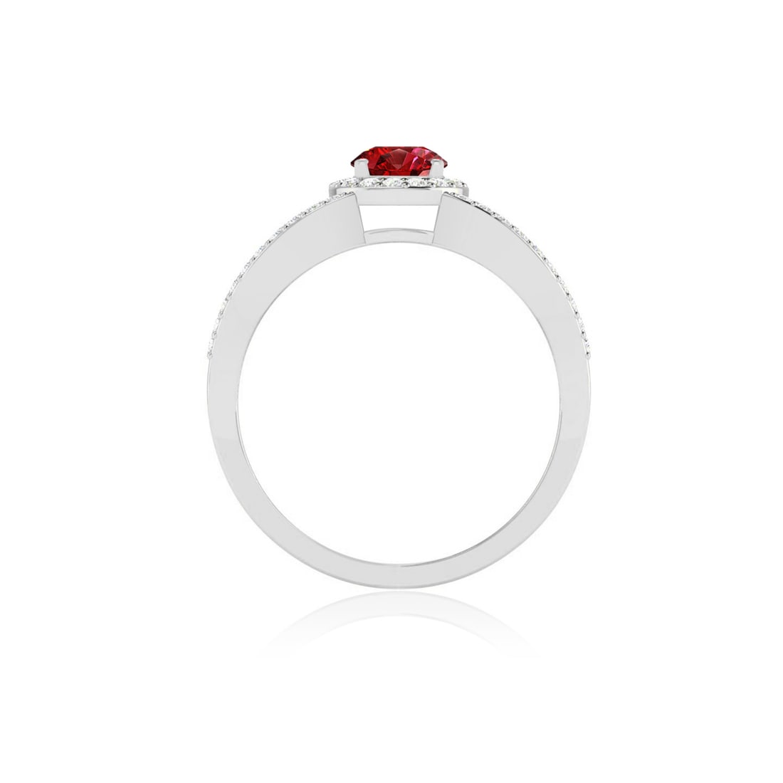 Natural Ruby Gemstone & Lab Grown Diamonds Silver Ring - 6