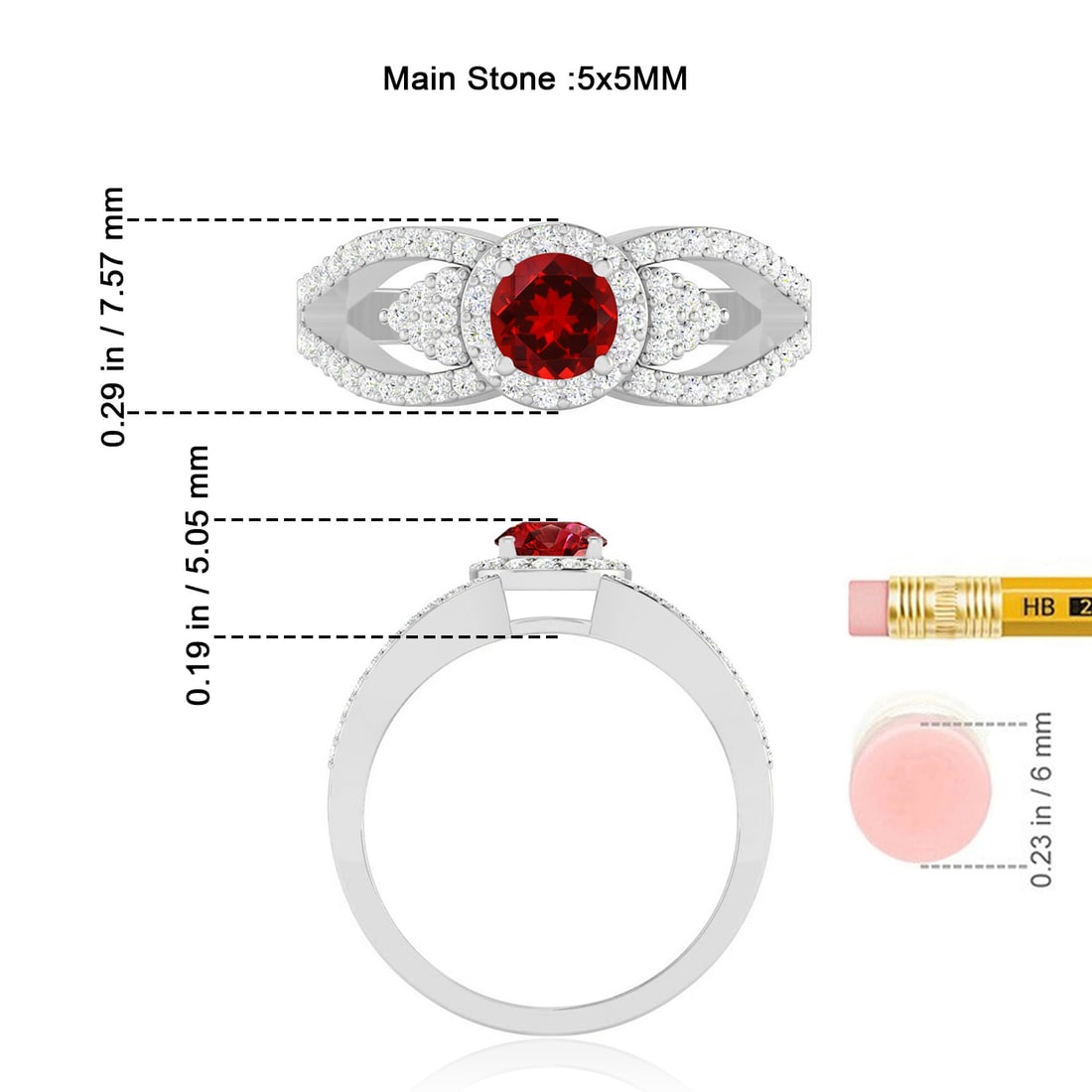 Natural Ruby Gemstone & Lab Grown Diamonds Silver Ring - 7