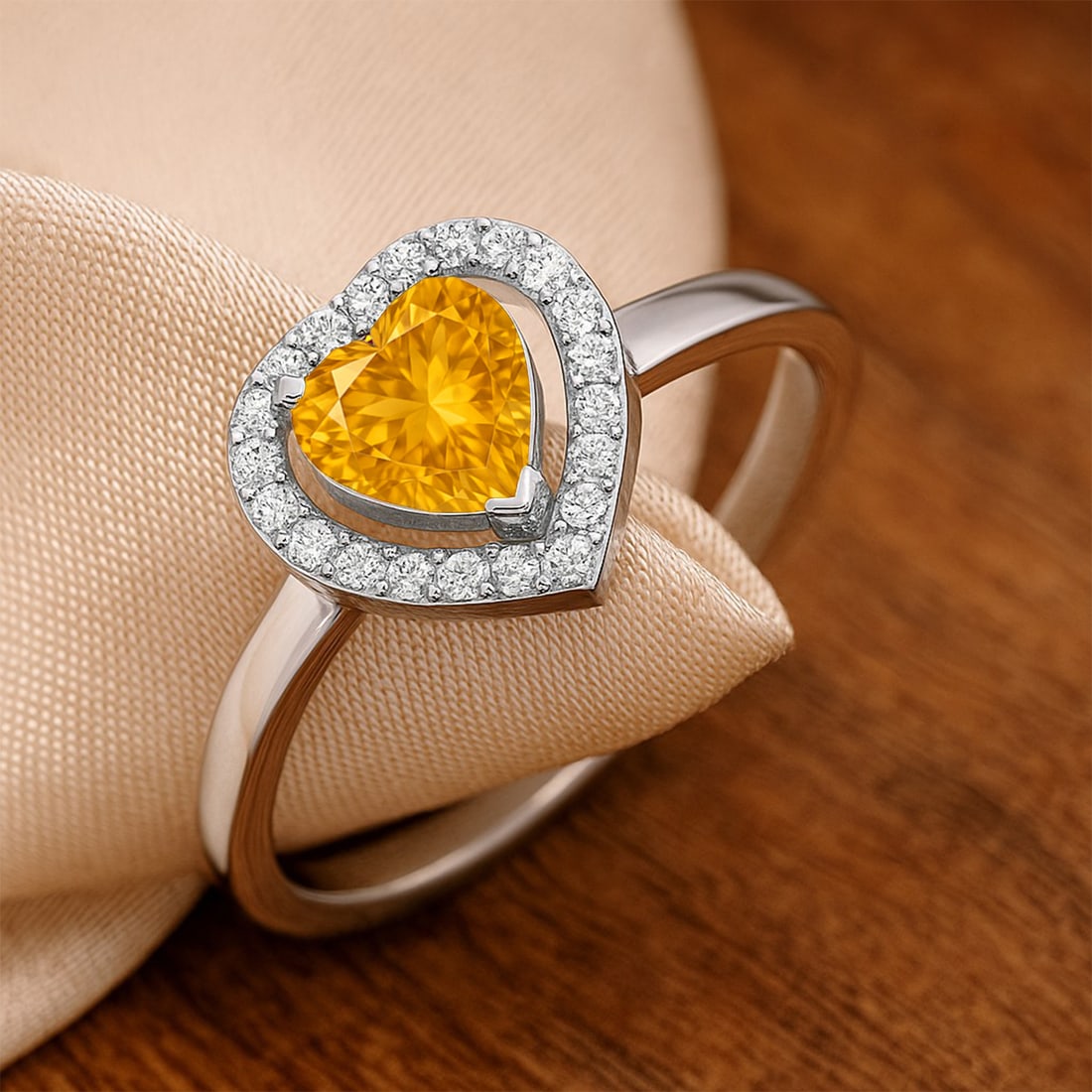 Natural Citrine Gemstone & Lab Grown Diamonds Silver Ring: Natural Citrine Gemstone & Lab Grown Diamonds Silver Ring Jewelry Type : Ring Gemstone : Natural Citrine Gemstone Shape : Heart Gemstone Size : 6 MM Gemstone Quantity : 1 Piece Diamond Type