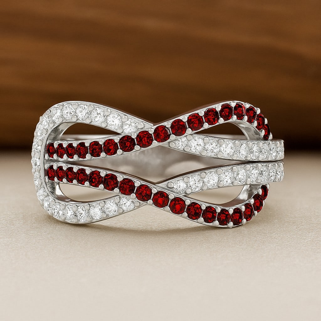 Natural Garnet Gemstone & Lab Grown Diamonds Silver Ring: Natural Garnet Gemstone & Lab Grown Diamonds Silver Ring Jewelry Type : Ring Gemstone : Natural Garnet Gemstone Shape : Round Gemstone Size : 1.4 MM, 1.3MM, 1.1 MM Gemstone Quantity : 36,1 , 1 Piec