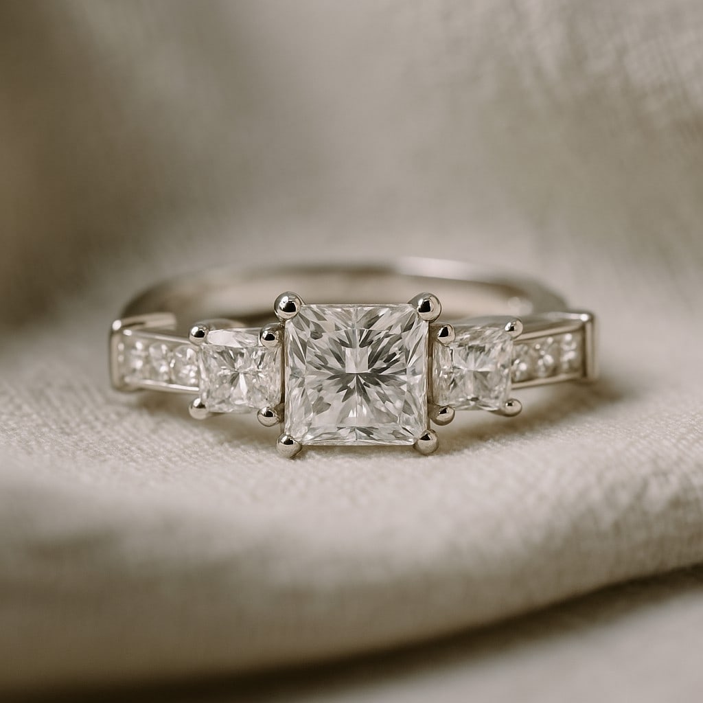 Lab Grown Diamond 92.5 Sterling Silver Ring: Lab Grown Diamond 92.5 Sterling Silver Ring Jewelry Type : Ring Gemstone : Lab Grown Diamond Gemstone Shape : Princess Gemstone Size : 5 MM, 3MM Gemstone Quantity : 1 Piece, 2 Pieces Diamond