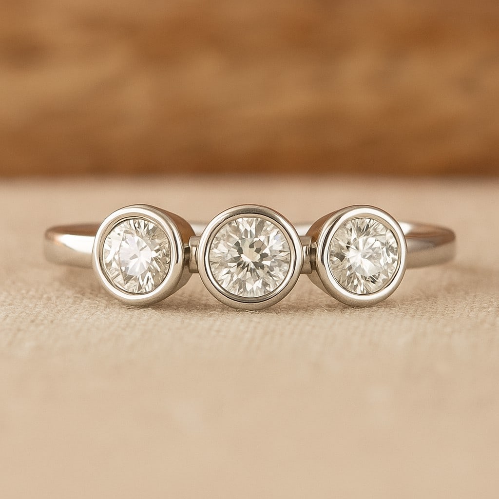 Lab Grown Diamond 92.5 Sterling Silver Ring: Lab Grown Diamond 92.5 Sterling Silver Ring Jewelry Type : Ring Gemstone : Lab Grown Diamond Gemstone Shape : Round Gemstone Size : 3.5 MM Gemstone Quantity : 3 Pieces Metal : Silver<