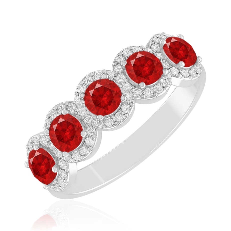 Natural Ruby Gemstone & Lab Grown Diamonds Silver Ring - 2