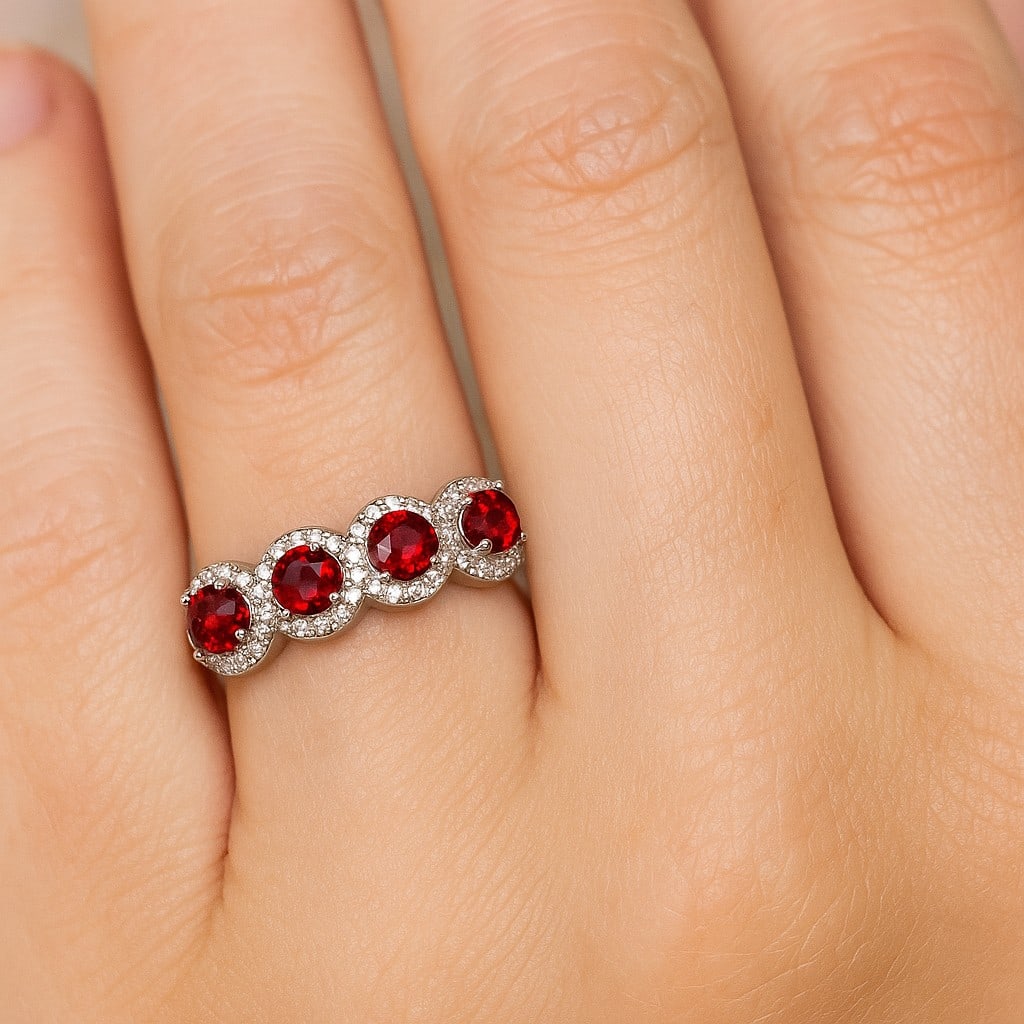 Natural Ruby Gemstone & Lab Grown Diamonds Silver Ring - 3