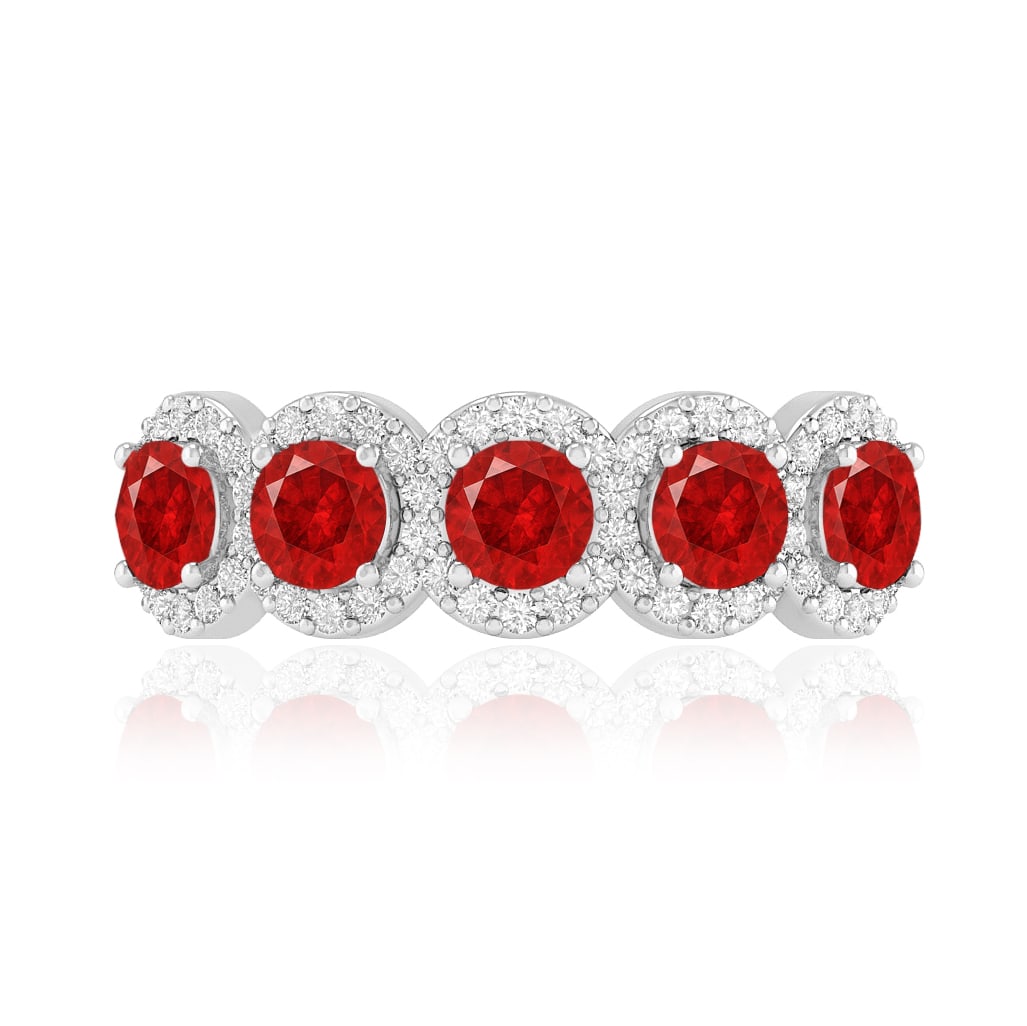 Natural Ruby Gemstone & Lab Grown Diamonds Silver Ring - 4