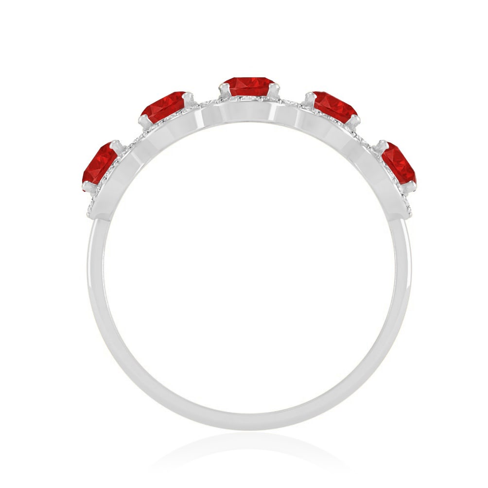 Natural Ruby Gemstone & Lab Grown Diamonds Silver Ring - 6