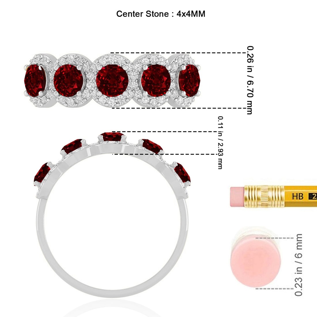 Natural Ruby Gemstone & Lab Grown Diamonds Silver Ring - 7