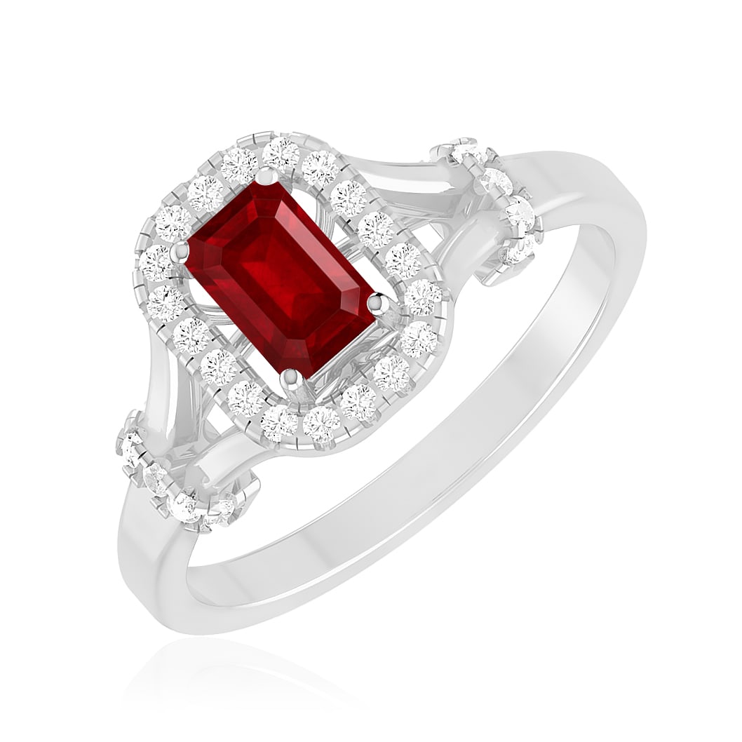 Natural Ruby Gemstone & Lab Grown Diamonds Silver Ring - 2
