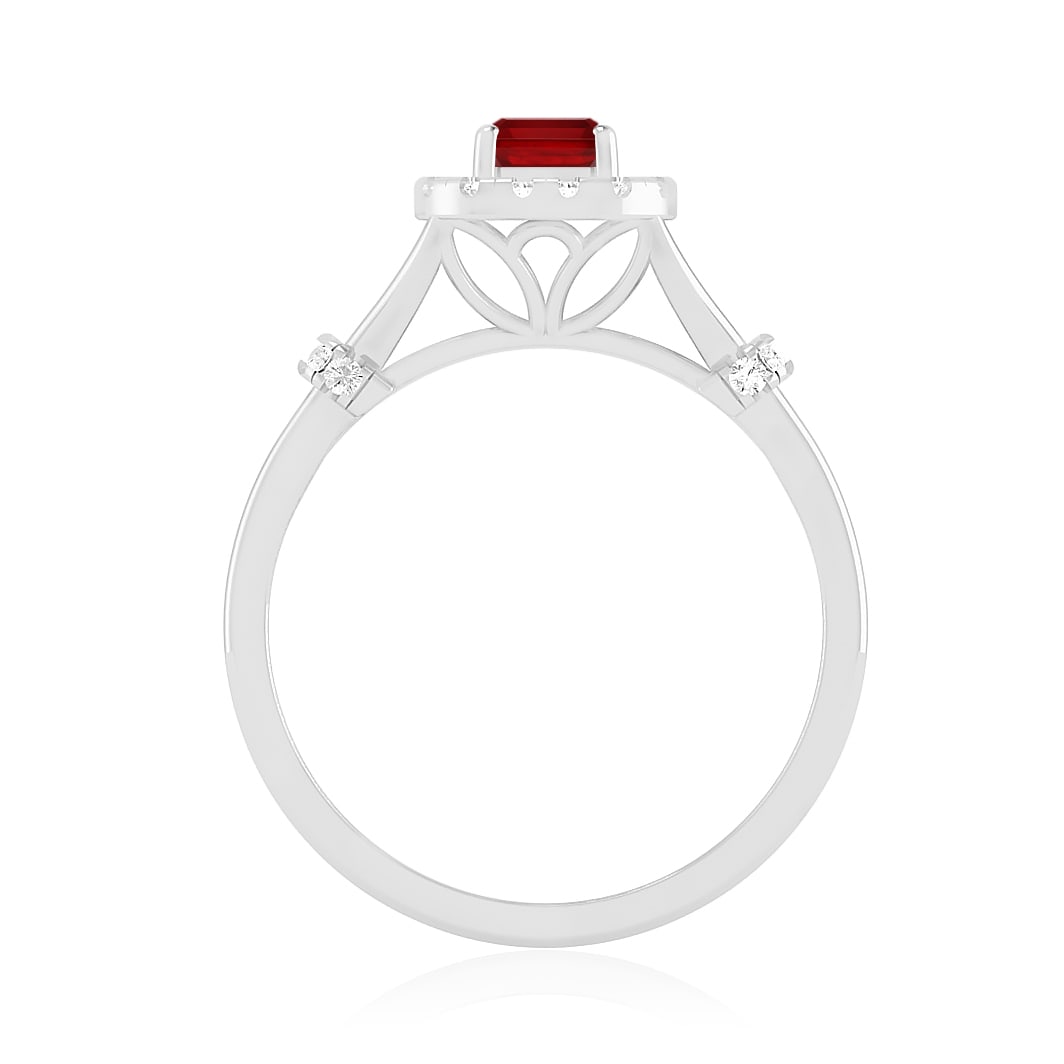Natural Ruby Gemstone & Lab Grown Diamonds Silver Ring - 6