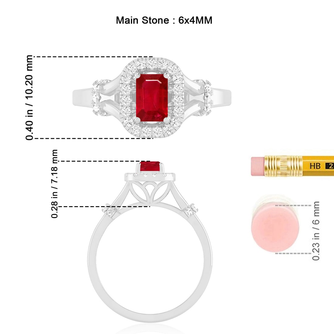 Natural Ruby Gemstone & Lab Grown Diamonds Silver Ring - 7