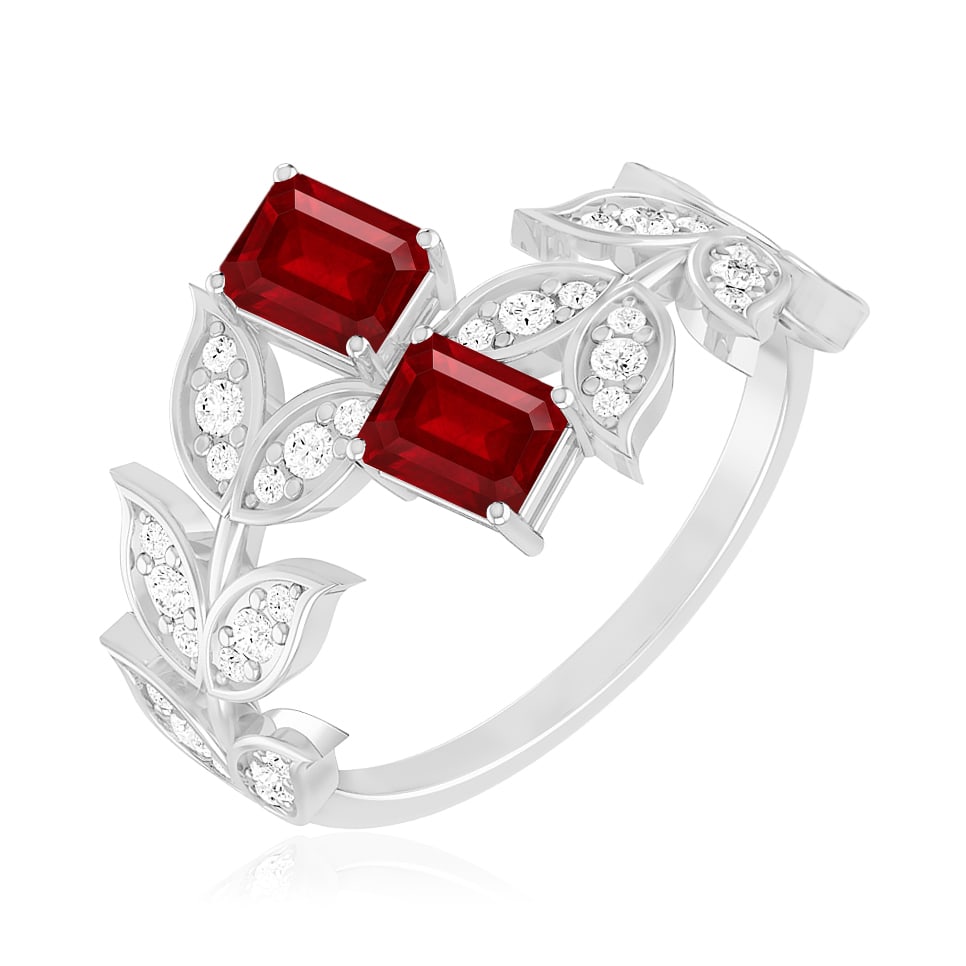 Natural Ruby Gemstone & Lab Grown Diamonds Silver Ring - 2
