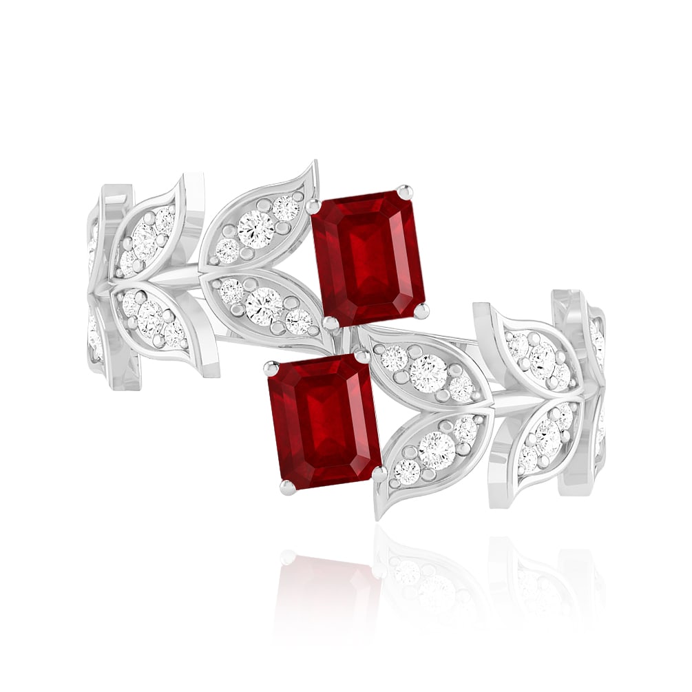 Natural Ruby Gemstone & Lab Grown Diamonds Silver Ring - 3