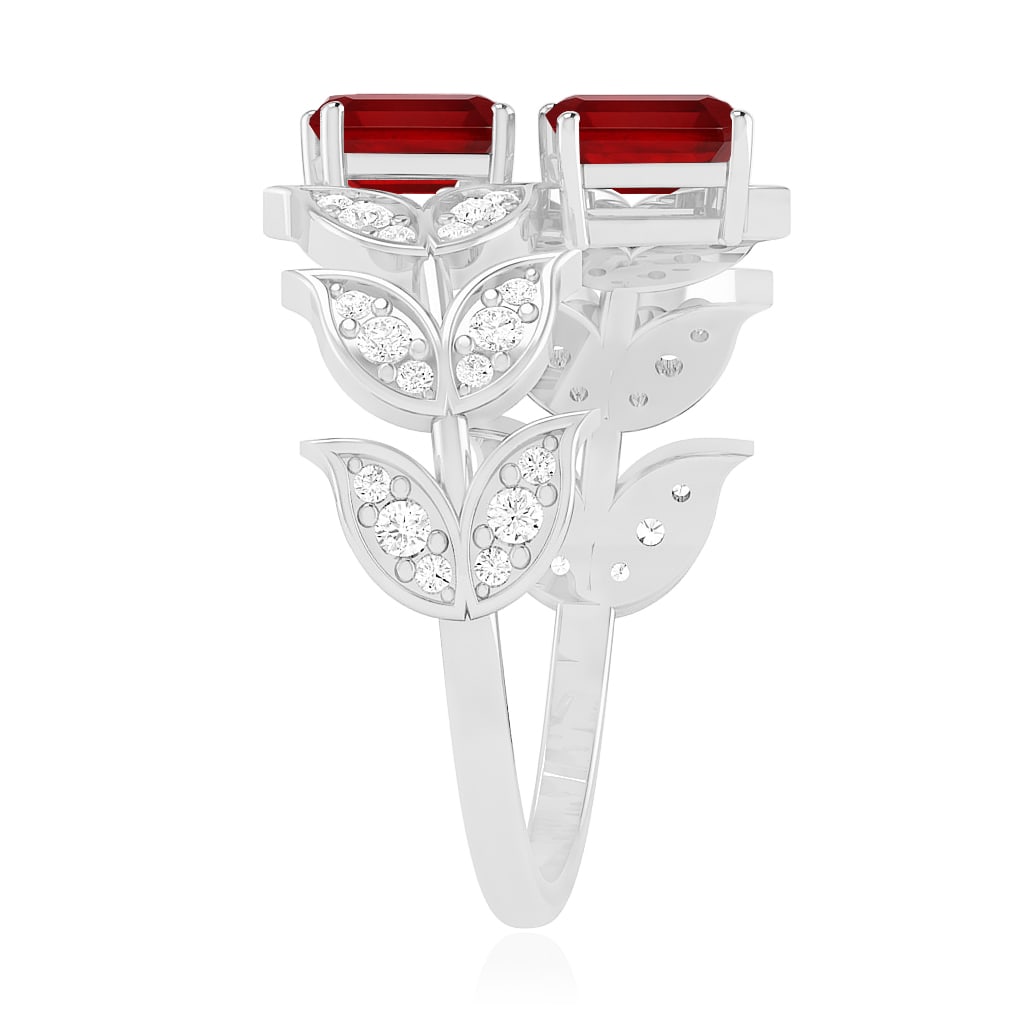 Natural Ruby Gemstone & Lab Grown Diamonds Silver Ring - 4