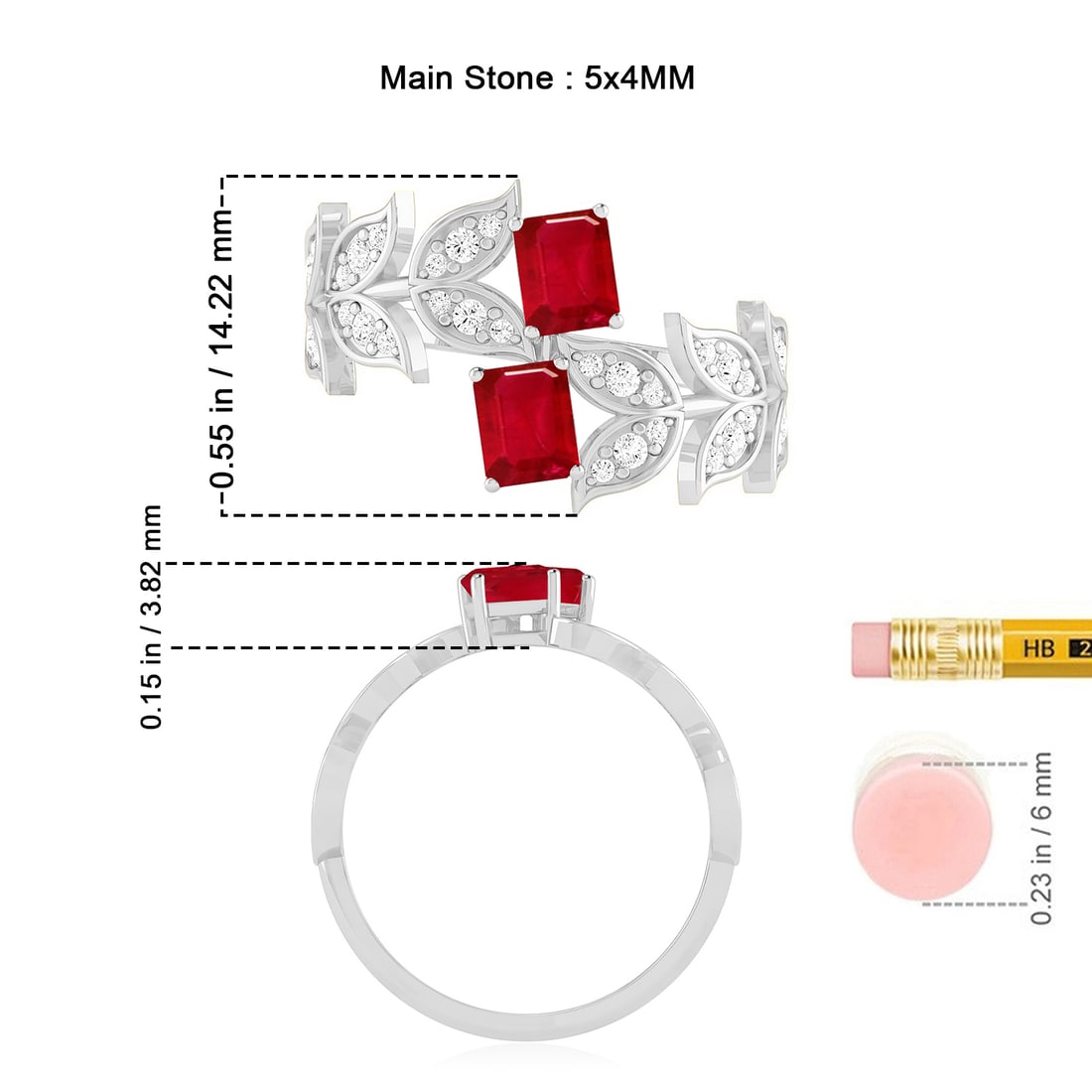 Natural Ruby Gemstone & Lab Grown Diamonds Silver Ring - 6